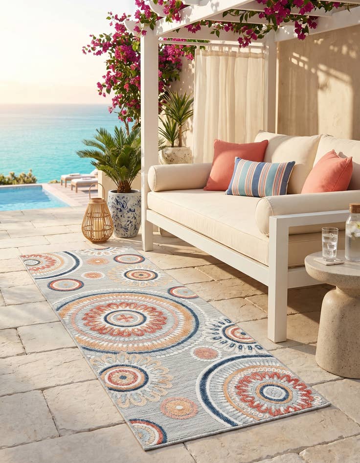 Detail image of 2' 2 x 6' Easy-Clean Botanical Indoor / Outdoor Runner Rug