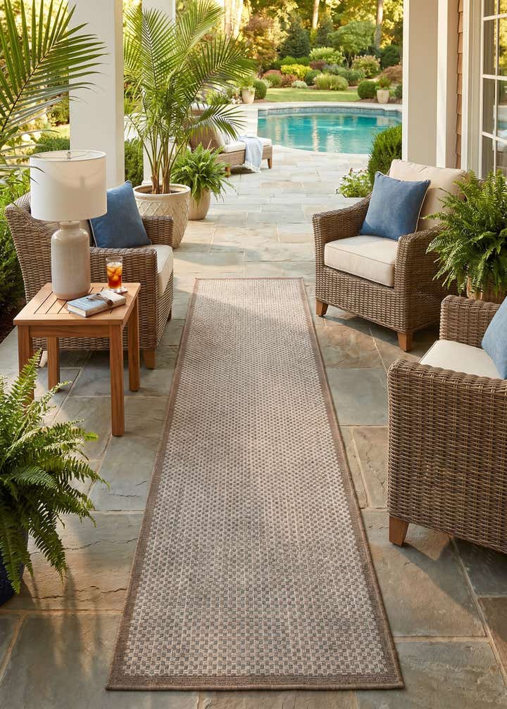 2' 7 x 10' Easy-Clean Border Indoor / Outdoor Runner Rug