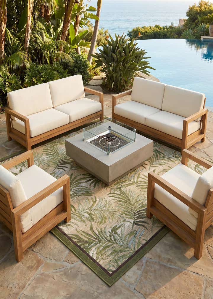 6' x 6' Easy-Clean Botanical Indoor / Outdoor Square Rug