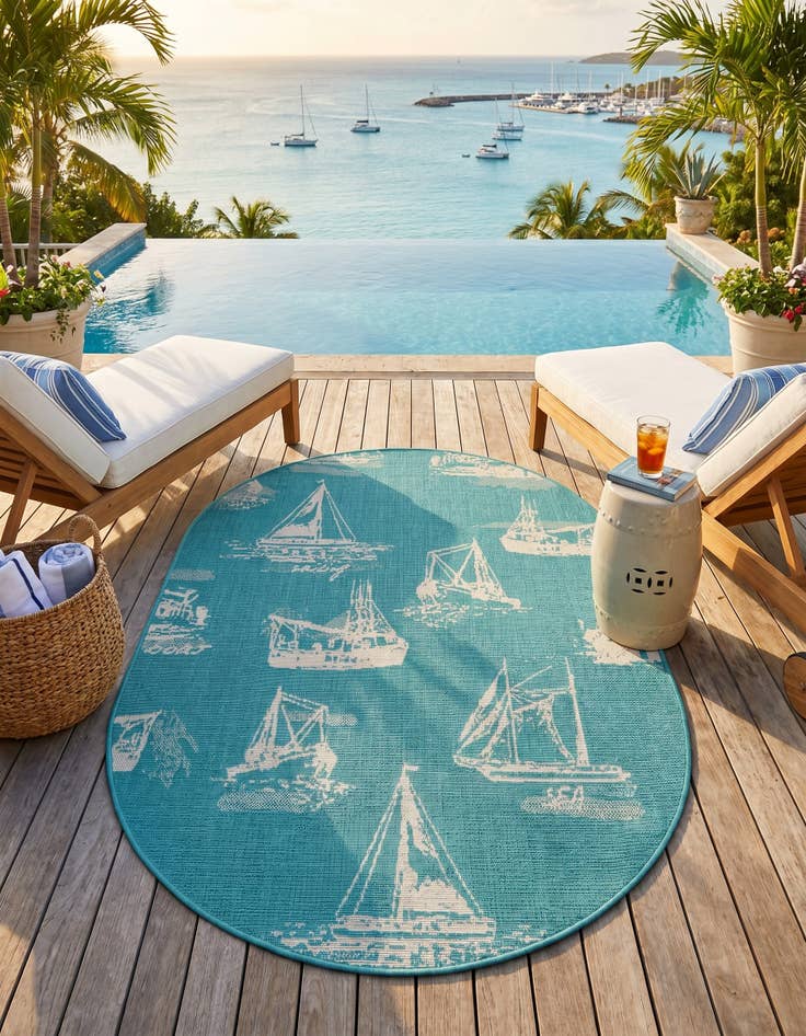 Detail image of 4' x 6' Easy-Clean Coastal Indoor / Outdoor Oval Rug