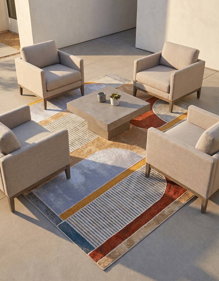 Detail image of 7' 10 x 7' 10 Easy-Clean Modern Indoor / Outdoor Square Rug