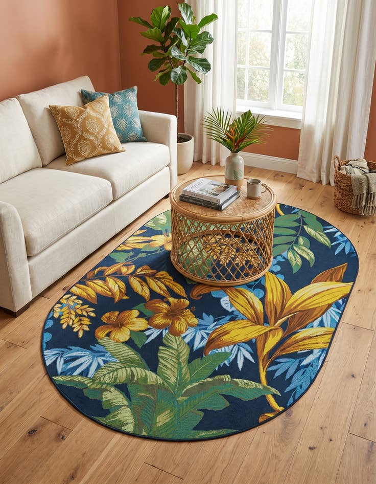 Detail image of 5' 3 x 8' Easy-Clean Botanical Indoor / Outdoor Oval Rug