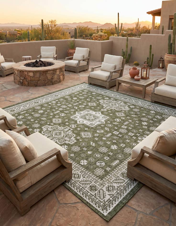 Detail image of 13' x 13' Easy-Clean Aztec Indoor / Outdoor Square Rug