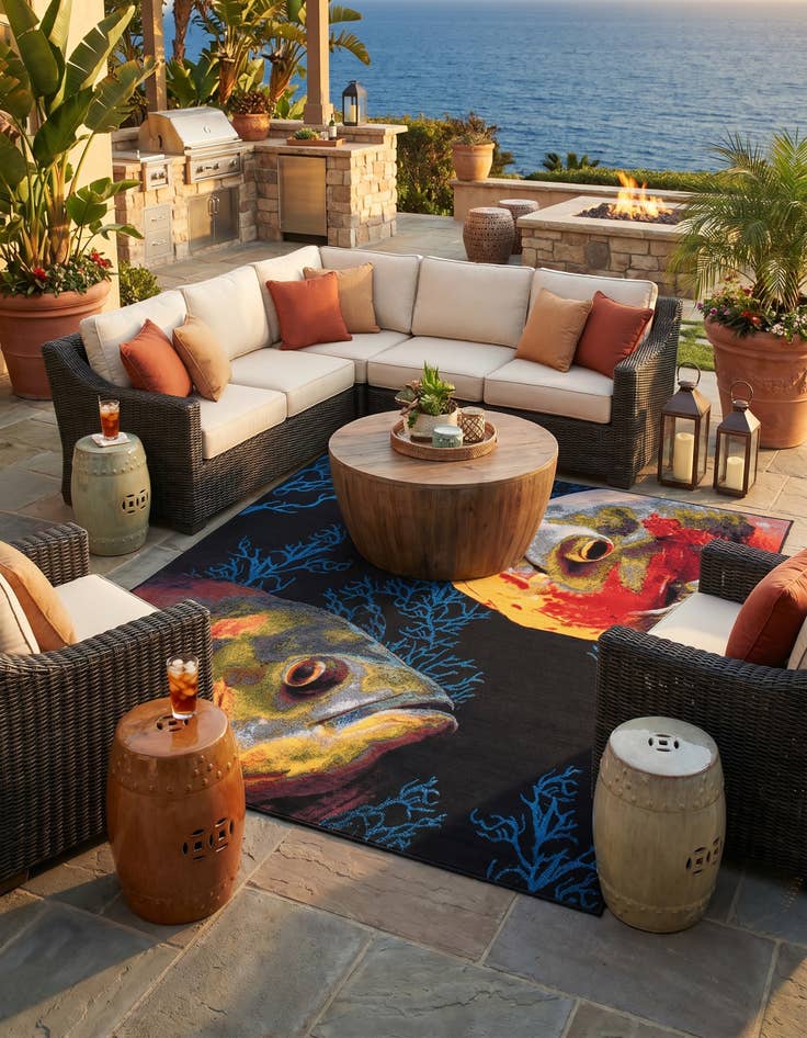 Detail image of 7' 10 x 7' 10 Easy-Clean Coastal Indoor / Outdoor Square Rug