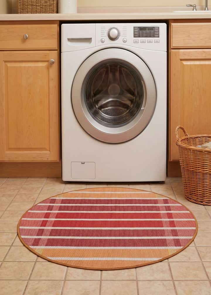3' x 3' Easy-Clean Striped Indoor / Outdoor Round Rug