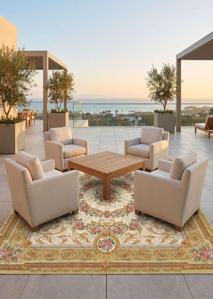 7' 10 x 7' 10 Easy-Clean Traditional Indoor / Outdoor Square Rug