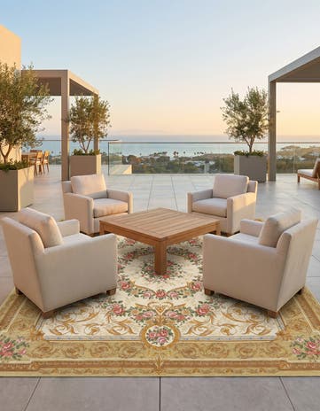 7' 10 x 7' 10 Easy-Clean Traditional Indoor / Outdoor Square Rug