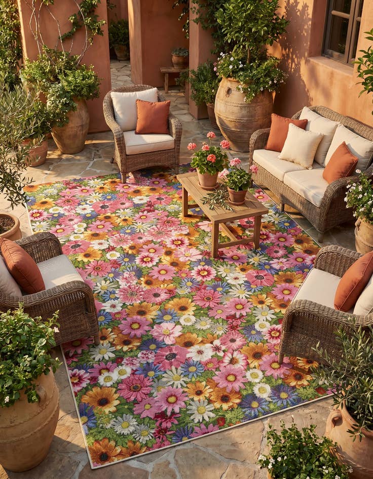 Detail image of 6' x 9' Easy-Clean Botanical Indoor / Outdoor Rug