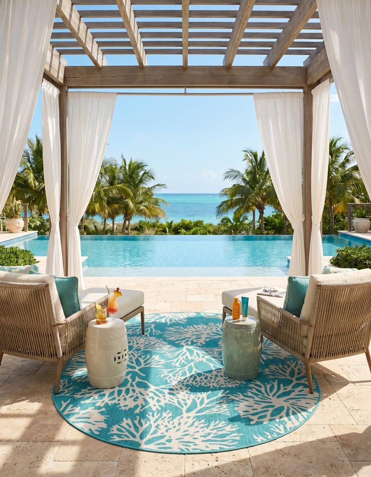 Detail image of 4' x 6' Easy-Clean Coastal Indoor / Outdoor Oval Rug