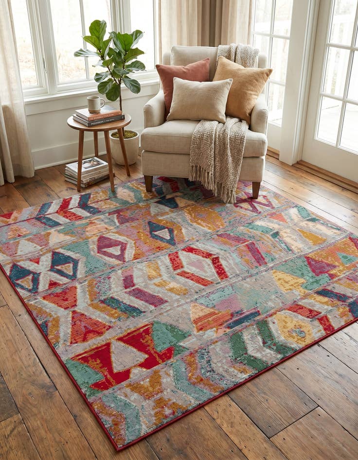 Detail image of 6' x 6' Easy-Clean Modern Indoor / Outdoor Square Rug