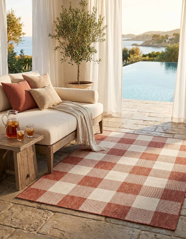 Detail image of 5' 3 x 7' Easy-Clean Checkered Indoor / Outdoor Rug
