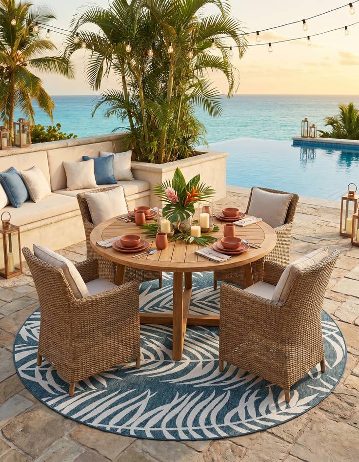 Detail image of 7' 10 x 7' 10 Easy-Clean Botanical Indoor / Outdoor Round Rug