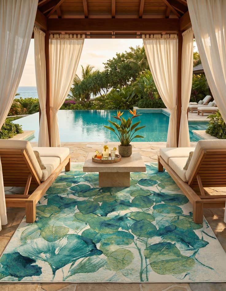 Detail image of 7' 10 x 11' Easy-Clean Botanical Indoor / Outdoor Rug