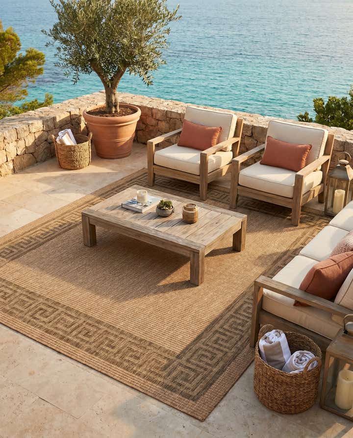 5' 3 x 8' Easy-Clean Border Indoor / Outdoor Rug