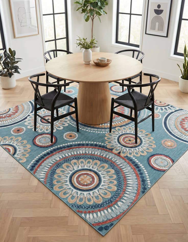 Detail image of 8' 2 x 8' 2 Easy-Clean Botanical Indoor / Outdoor Square Rug