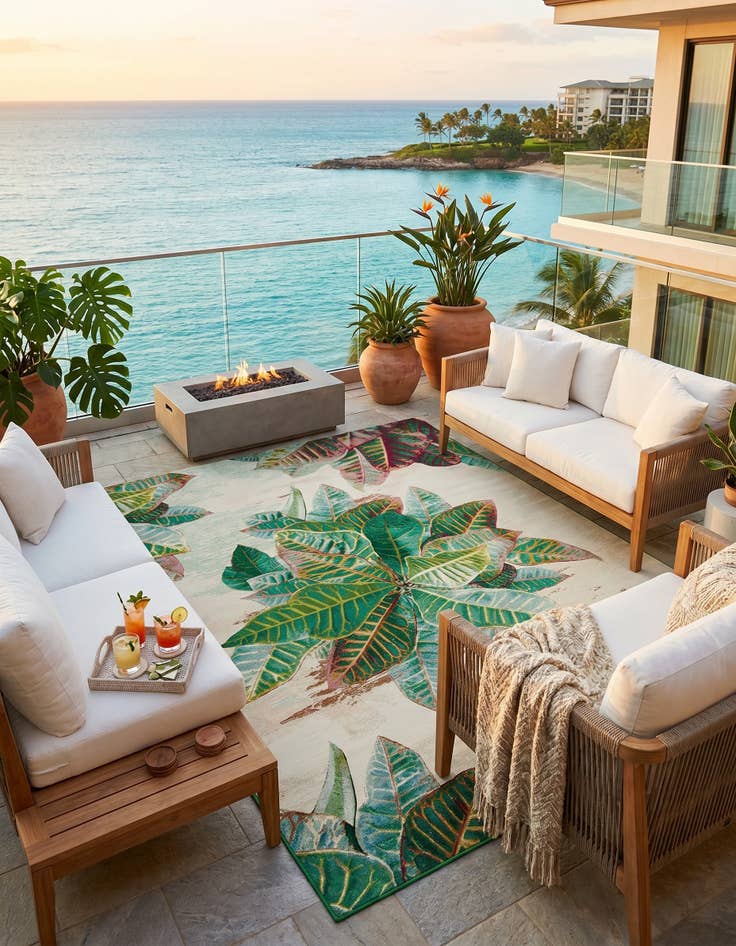 Detail image of 9' x 12' Easy-Clean Botanical Indoor / Outdoor Rug