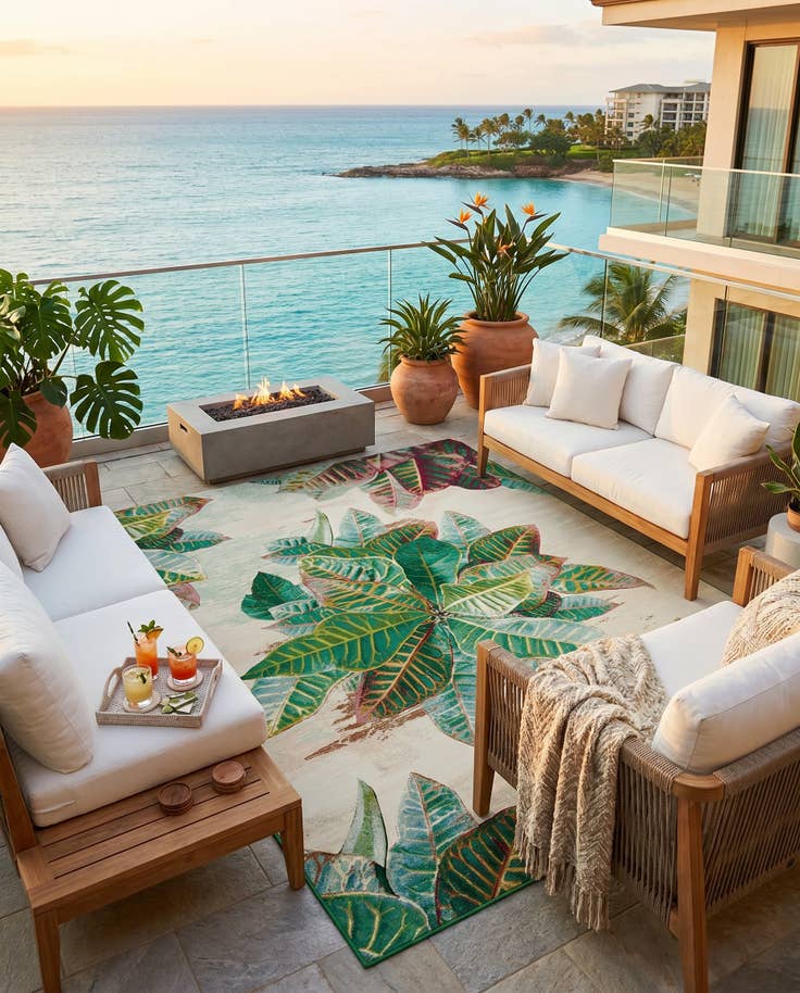 Detail image of 9' x 12' Easy-Clean Botanical Indoor / Outdoor Rug