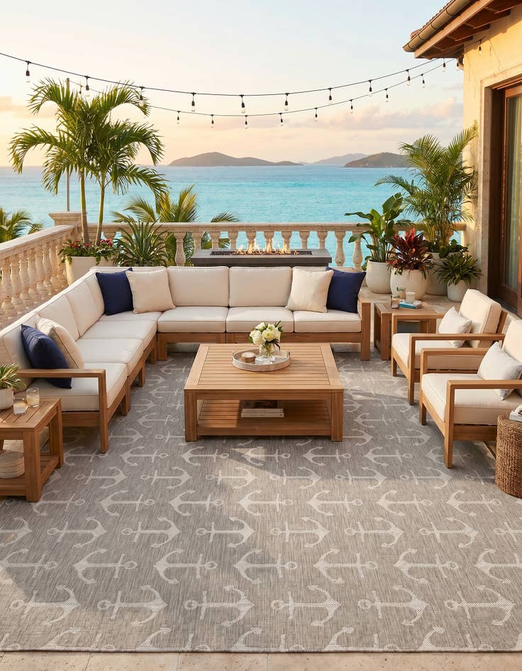 Detail image of 13' x 13' Easy-Clean Coastal Indoor / Outdoor Square Rug