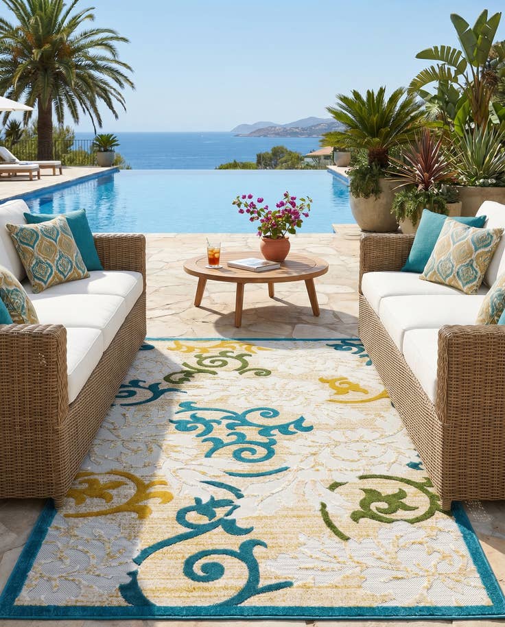 Detail image of 5' x 8' Easy-Clean Botanical Indoor / Outdoor Rug