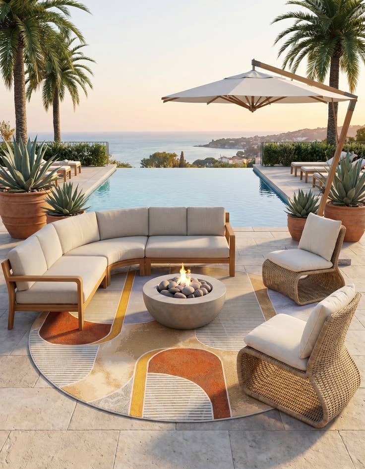 Detail image of 7' 10 x 7' 10 Easy-Clean Modern Indoor / Outdoor Round Rug