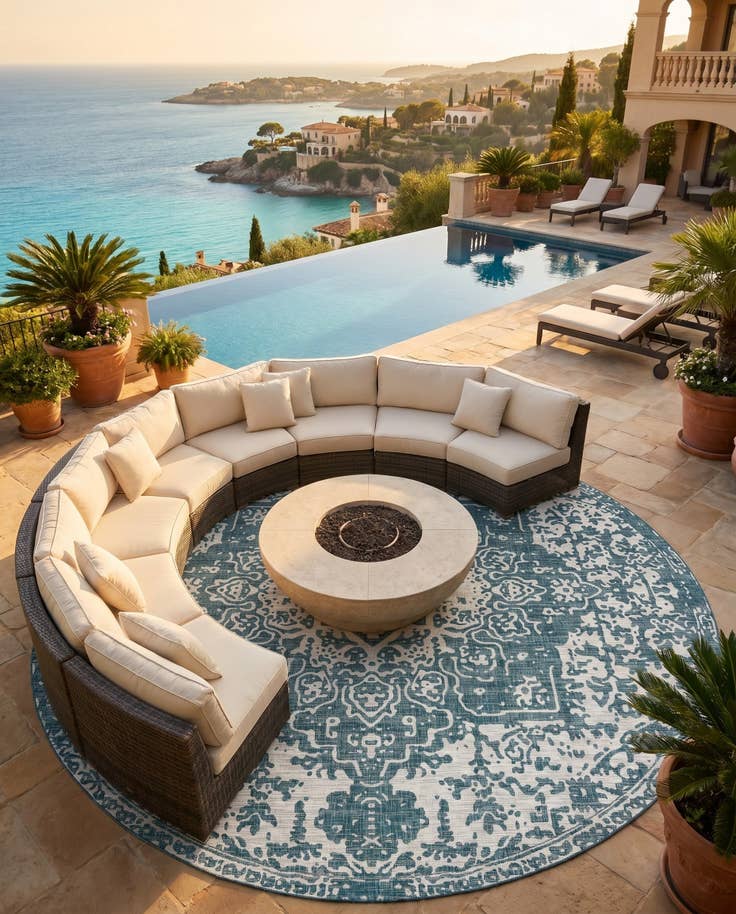 Detail image of 13' x 13' Easy-Clean Jill Zarin Dubai Indoor / Outdoor Round Rug