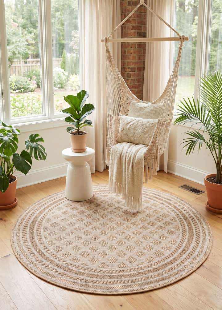 5' 1 x 5' 1 Easy-Clean Trellis Indoor / Outdoor Round Rug