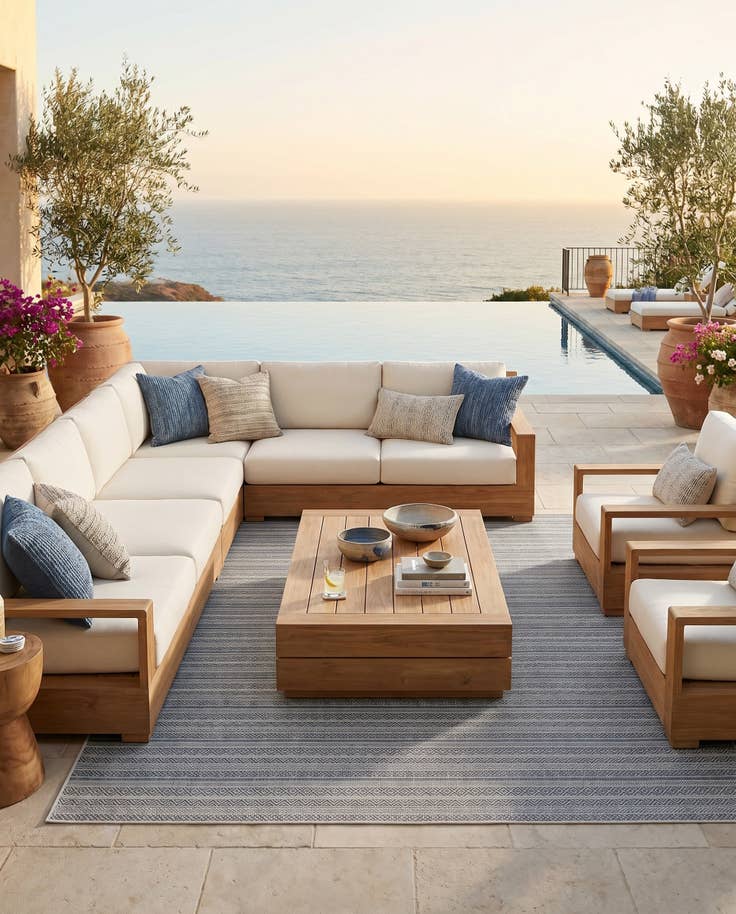 Detail image of 10' x 10' Easy-Clean Striped Indoor / Outdoor Square Rug