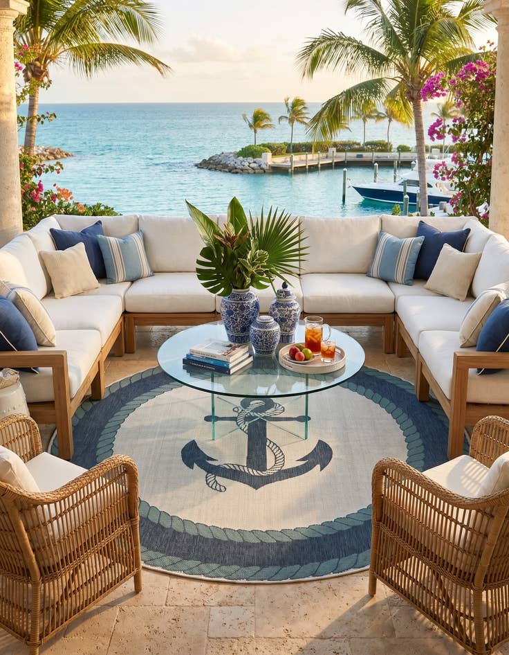 Detail image of 7' x 7' Easy-Clean Coastal Indoor / Outdoor Round Rug