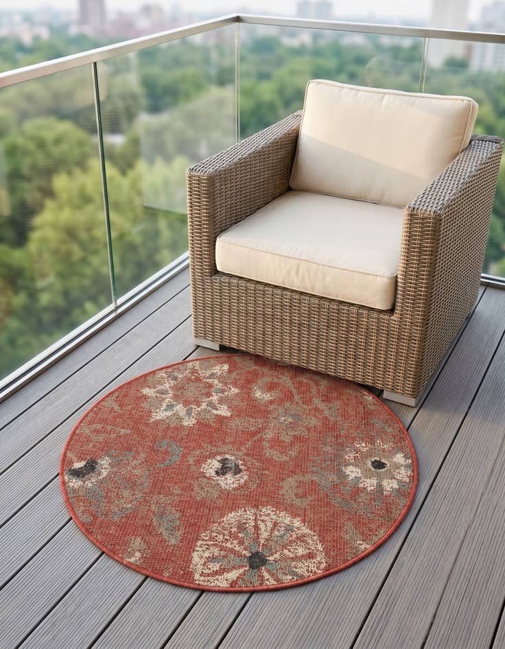 Detail image of 3' x 3' Easy-Clean Botanical Indoor / Outdoor Round Rug
