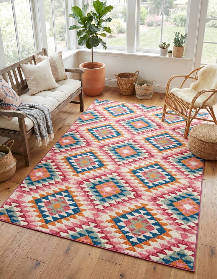 Detail image of 5' 3 x 8' Easy-Clean Southwestern Indoor / Outdoor Rug
