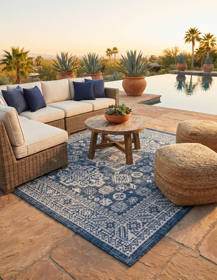 Detail image of 5' 3 x 5' 3 Easy-Clean Aztec Indoor / Outdoor Square Rug