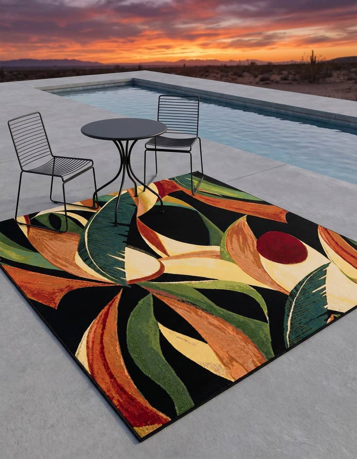 Detail image of 6' x 6' Easy-Clean Botanical Indoor / Outdoor Square Rug