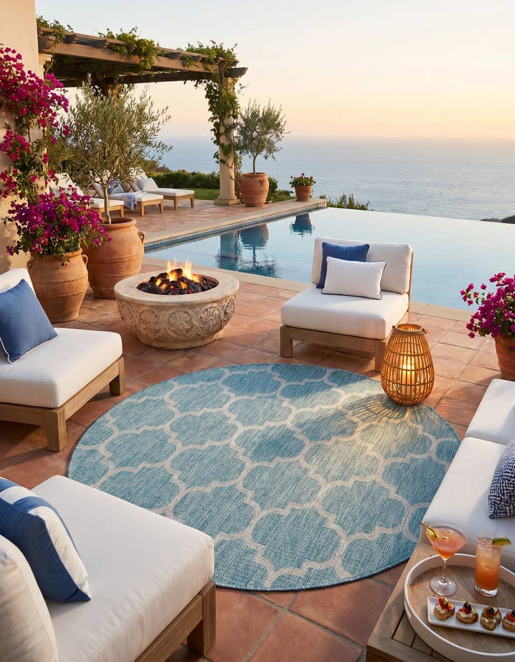 Detail image of 5' 3 x 5' 3 Easy-Clean Trellis Indoor / Outdoor Round Rug