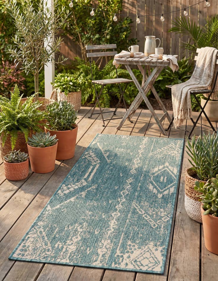 Detail image of 2' x 4' Easy-Clean Bohemian Indoor / Outdoor Runner Rug