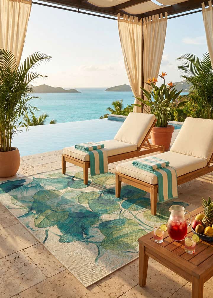 5' 3 x 8' Easy-Clean Botanical Indoor / Outdoor Rug