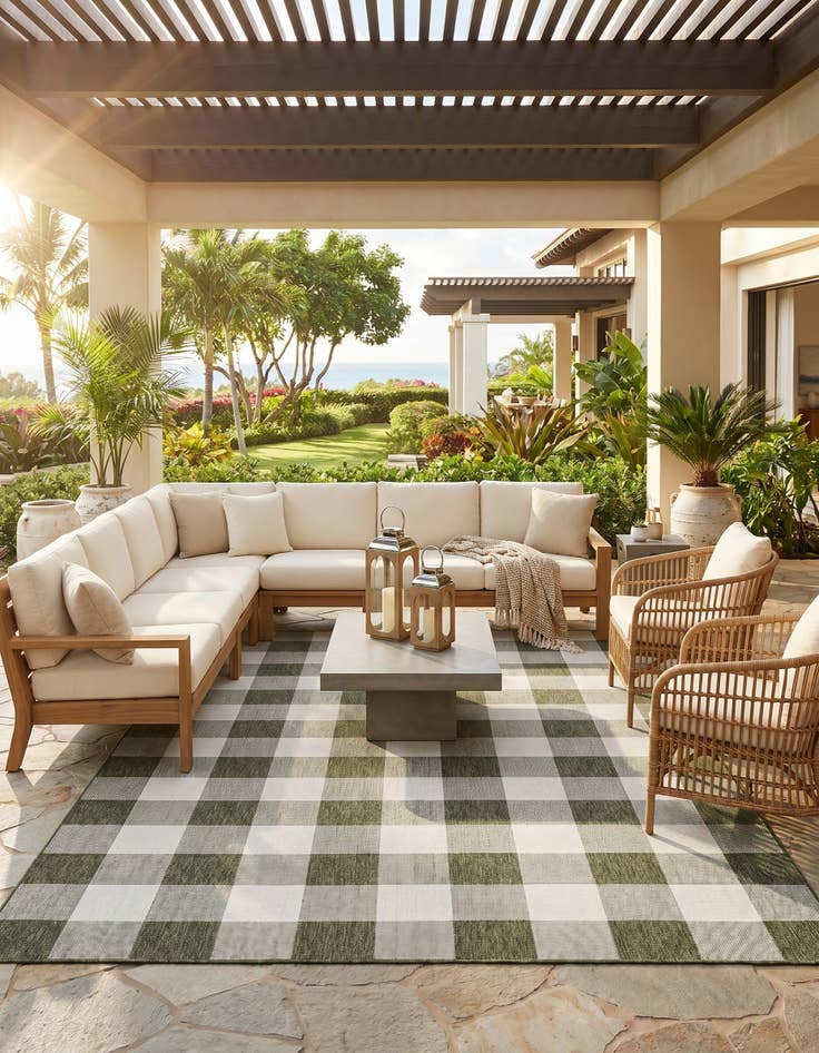 Detail image of 9' x 12' Easy-Clean Checkered Indoor / Outdoor Rug