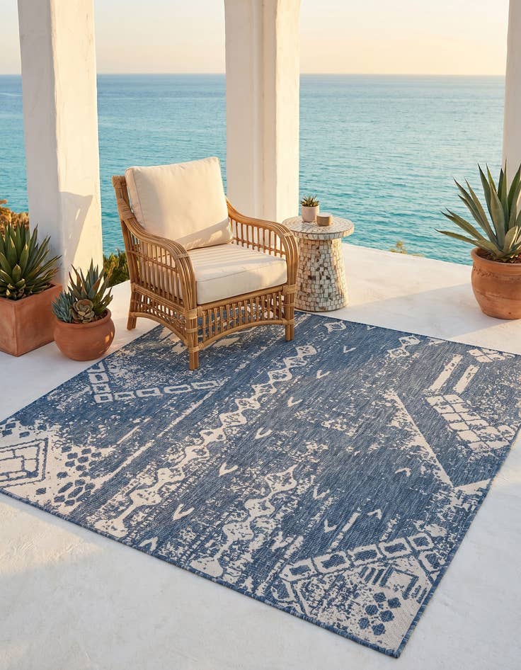 Detail image of 5' 3 x 5' 3 Easy-Clean Bohemian Indoor / Outdoor Square Rug
