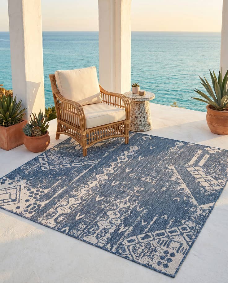 Detail image of 5' 3 x 5' 3 Easy-Clean Bohemian Indoor / Outdoor Square Rug