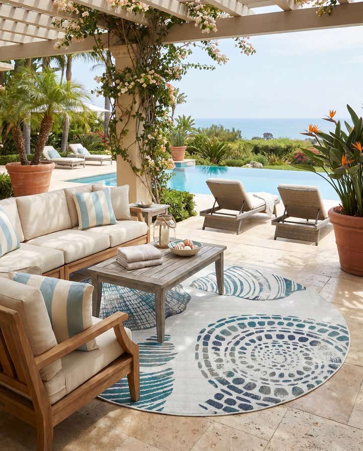 7' x 7' Easy-Clean Coastal Indoor / Outdoor Round Rug