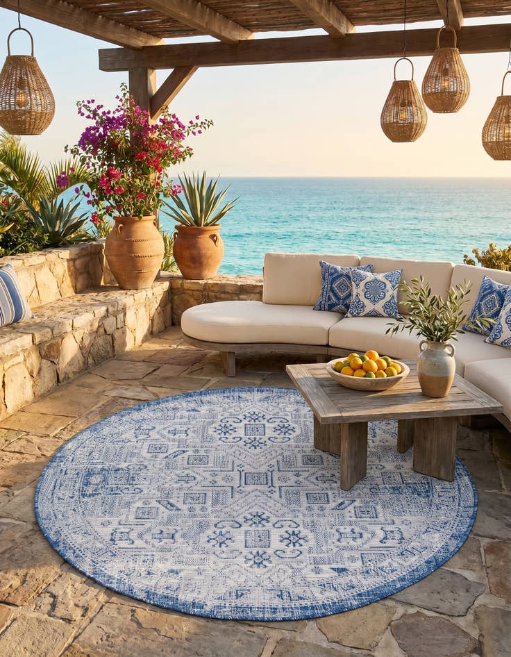 Detail image of 5' 3 x 5' 3 Easy-Clean Aztec Indoor / Outdoor Round Rug