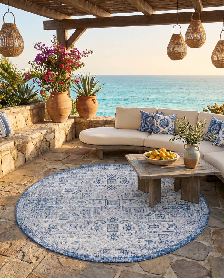 Detail image of 5' 3 x 5' 3 Easy-Clean Aztec Indoor / Outdoor Round Rug