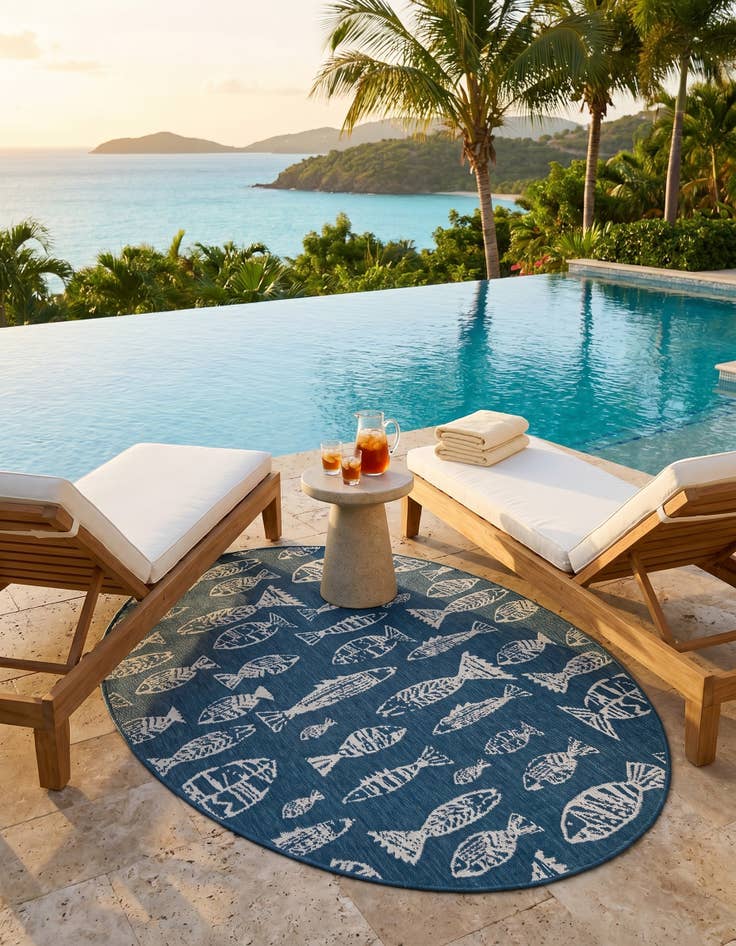 Detail image of 4' x 6' Easy-Clean Coastal Indoor / Outdoor Oval Rug