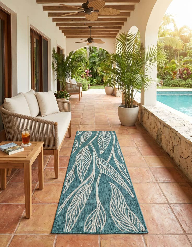 Detail image of 2' x 6' Easy-Clean Botanical Indoor / Outdoor Runner Rug