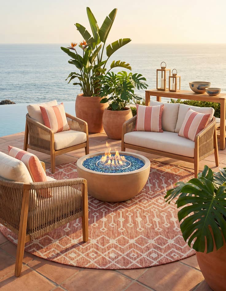 Detail image of 7' 10 x 7' 10 Easy-Clean Lattice Indoor / Outdoor Round Rug