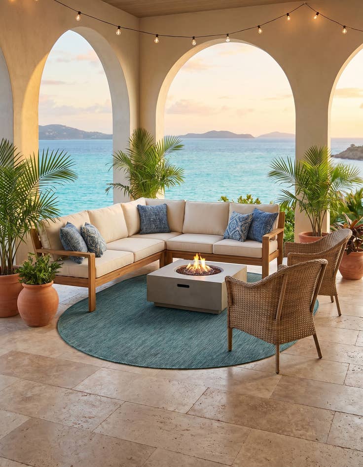 Detail image of 7' 10 x 10' Easy-Clean Solid Indoor / Outdoor Oval Rug