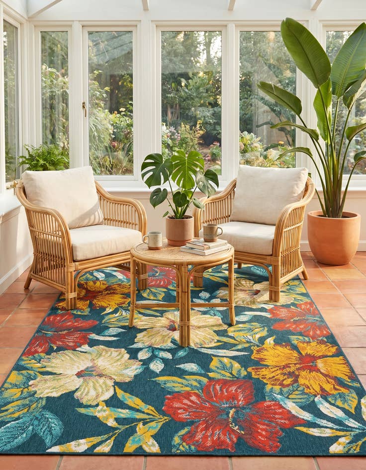 Detail image of 5' 3 x 8' Easy-Clean Coastal Indoor / Outdoor Rug