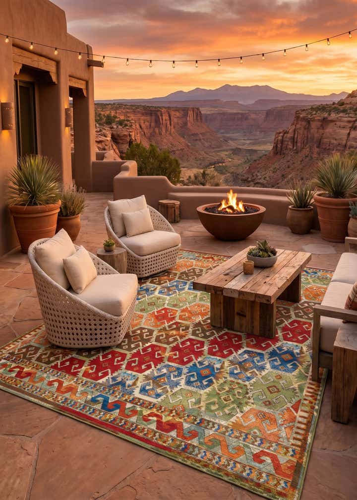 9' x 12' Easy-Clean Southwestern Indoor / Outdoor Rug