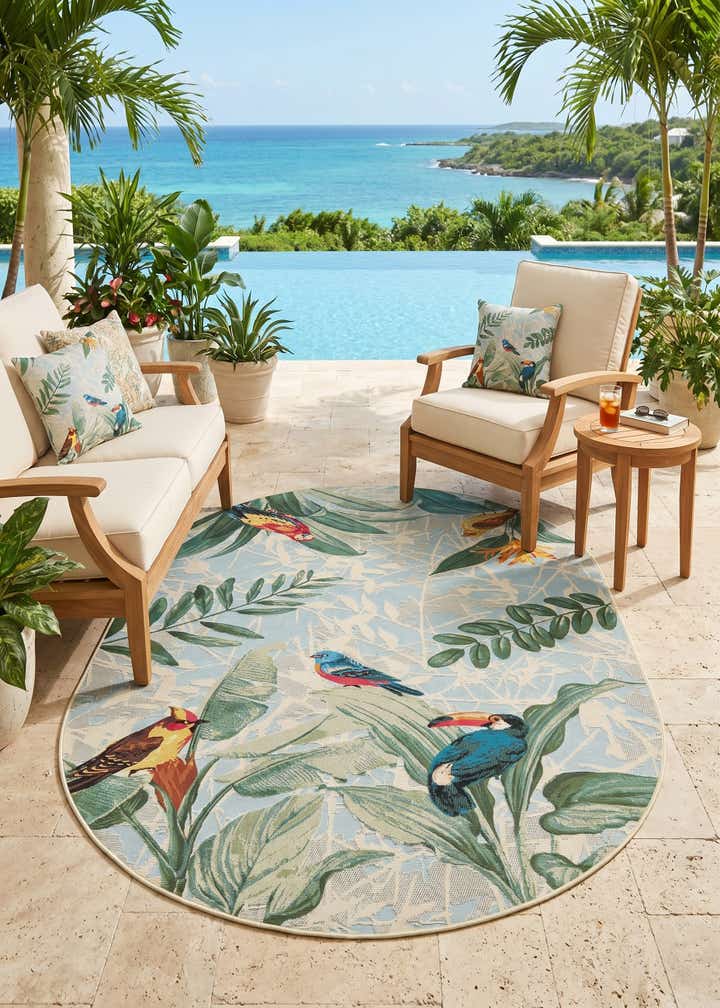 5' 3 x 8' Easy-Clean Botanical Indoor / Outdoor Oval Rug