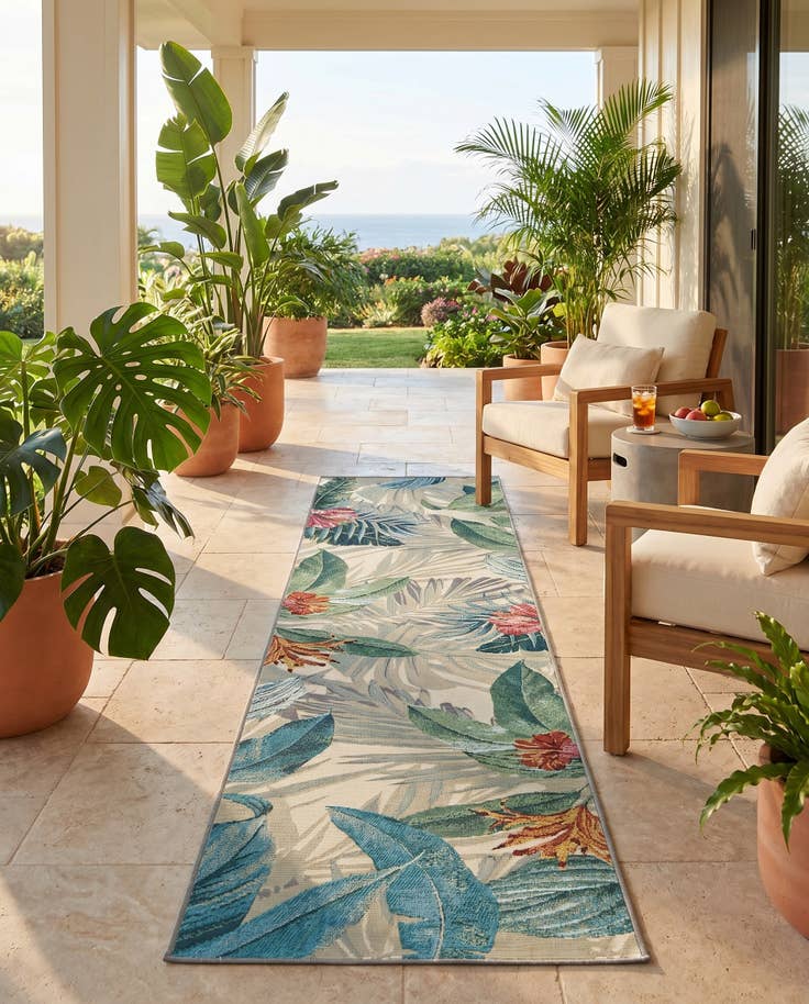 Detail image of 2' x 8' Easy-Clean Botanical Indoor / Outdoor Runner Rug