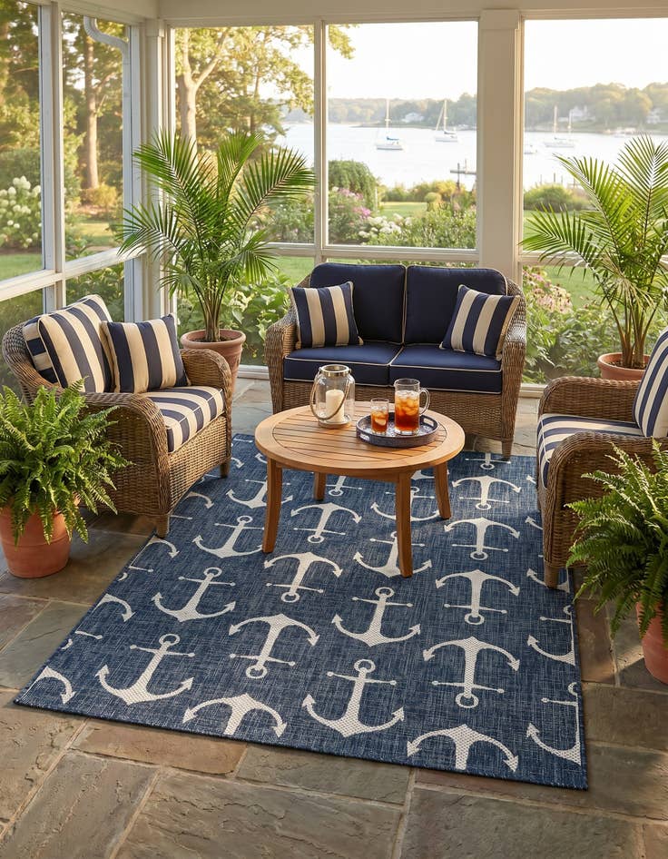 Detail image of 5' 3 x 7' Easy-Clean Coastal Indoor / Outdoor Rug